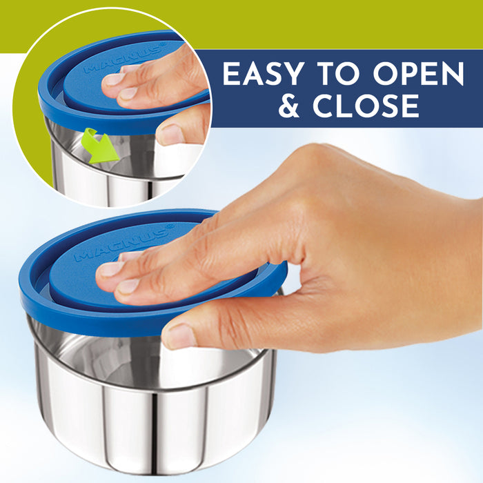 Magnus Fancy 3 Prime Steel Lunch Box Set | Leak-Proof Lunch Box for Kids | Lunch Boxes for Office Men & Women | Tiffin with 3 Compartments & Washable Cover | Safe & Stylish Design (Blue)