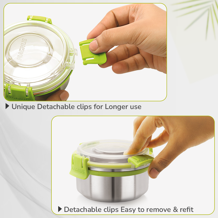 Magnus Avanza 3 Prime - Stainless Steel Leakproof Lunch Box with Klip Lock & Insulated Bag |Tiffin for Office, School, Men, Women, Kids | Airtight & BPA-Free Food Containers