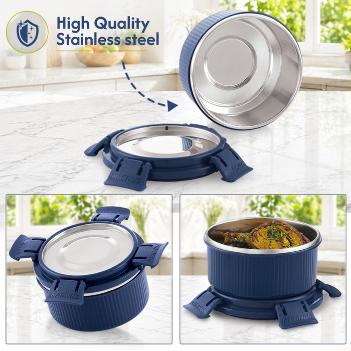 Magnus Klip Lock Deluxe Stainless Steel Microwave Safe Container with Stainless Steel Lid, Snack & Food Storage, Leak & Spill Proof, BPA Free, Food Grade Material