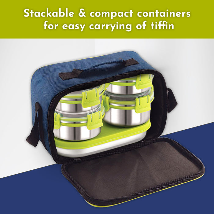 Magnus Hybrid 5 Prime Lunch Box - Premium Stainless Steel Tiffin Set for Kids, Boys, Men and Women - Ideal Lunch Boxes for Office Men, Leakproof Containers, Insulated Cover