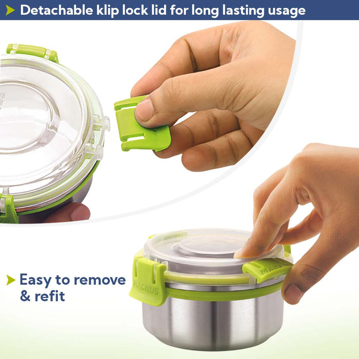 Magnus Aura 2-Piece Stainless Steel Lunch Box Set with Tiffin Bags | Airtight, Leakproof Containers | Lunch Box for Kids, Lunch Boxes for Office Men, Women, School | BPA-Free