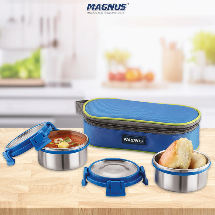 Magnus Avanza 2 Deluxe Stainless Steel Lunch Box | Airtight, Leakproof, Insulated | Ideal Lunch Box for Kids | Lunch Boxes for Office Men and Women | Compact Design with Carrying Pouch