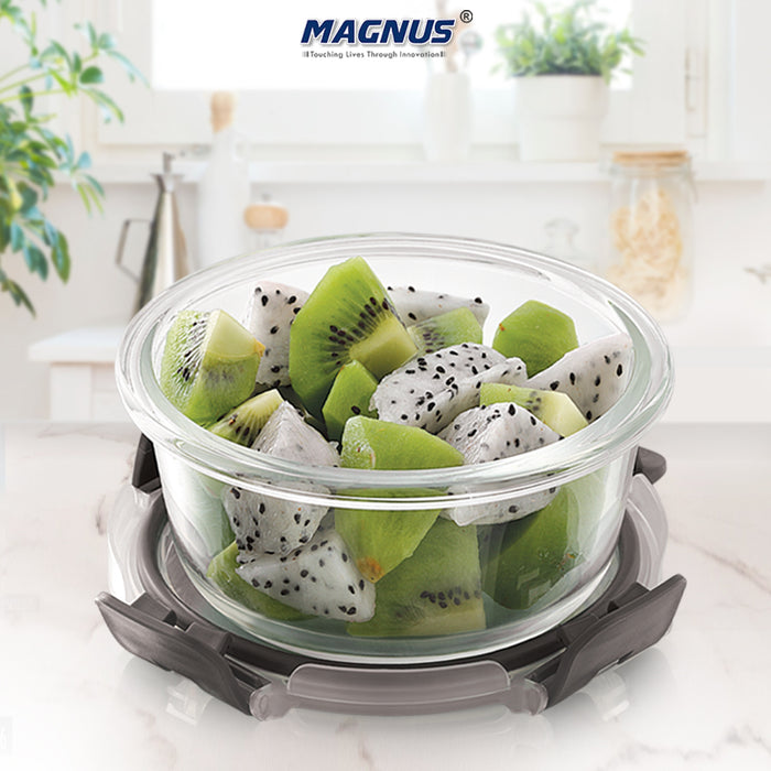 Magnus Glock Round Glass Food Storage Containers Set, Airtight Glass Lunch Containers, Exclusive of BPA, for Microwave, Oven, Freezer & Dishwasher Friendly,240ml