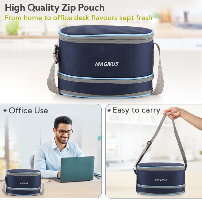 Magnus Microwave Feast 4 Prime, Microwave Safe Stainless Steel Lunch Box Set | Leakproof Tiffin for Men & Women | BPA-Free Containers | Lunch Box for Kids | Lunch Boxes for Office Men | Black