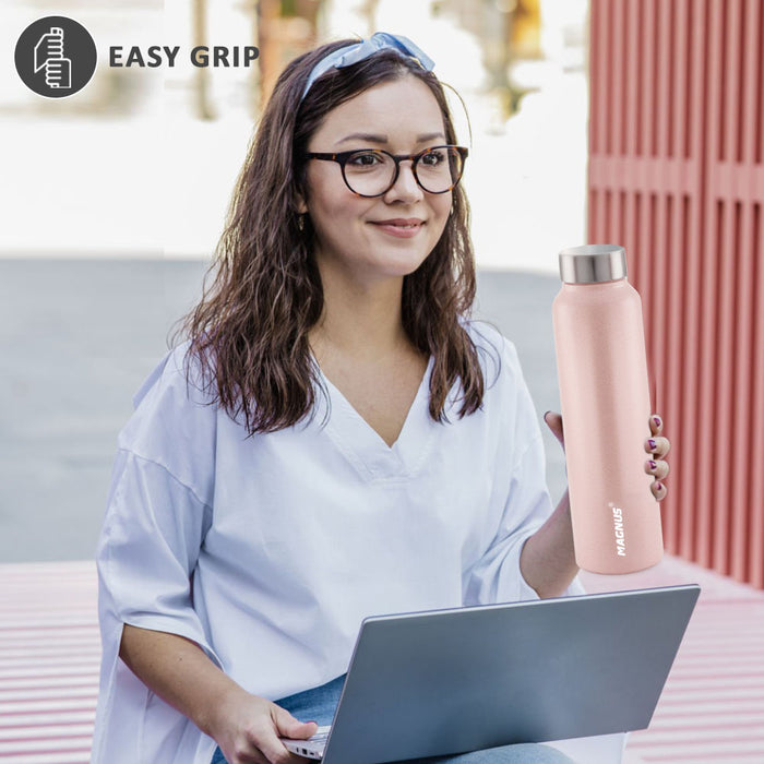 Magnus Alaska Stainless Steel Single Wall Water Bottle 1000ml - Leakproof, Ideal for School, Home, Gym, Durable Water Bottles for Every Use - Pink, Set of 3