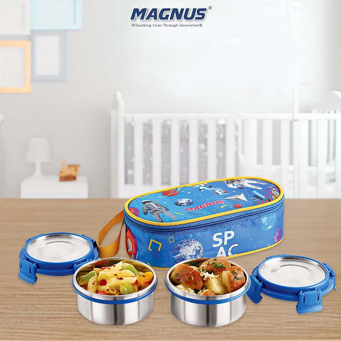 Magnus Avanza 2 Deluxe Kids Stainless Steel Lunch Box | Airtight, Leakproof, Insulated Cover | Sky Blue | Ideal Lunch Box for Kids, Lunch Boxes for Office Men, Women | Hot Meals