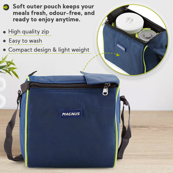 Magnus Nexus 5 Prime Stainless Steel Lunch Box Set | Insulated, Air-Tight, Leakproof Lunch Box for Kids, Office Men & School Tiffin | Suitable for Men, Women - Blue