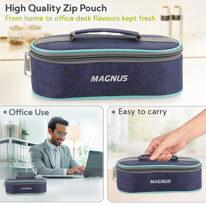 Magnus Microwave Avanza 2 Deluxe - Stainless Steel Ribbed Microwave Safe Leakproof Lunch Box with Klip Lock & Carry Bag |Tiffin for Office, School, Men, Women, Kids