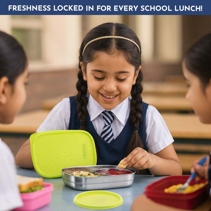Magnus Rush Stainless Steel Lunch Box - Airtight & Leak Proof Tiffin, 2 Containers (800ml & 200ml), Ideal Lunch Box for Kids, Lunch Boxes for Office Men, Women & Picnic, Green