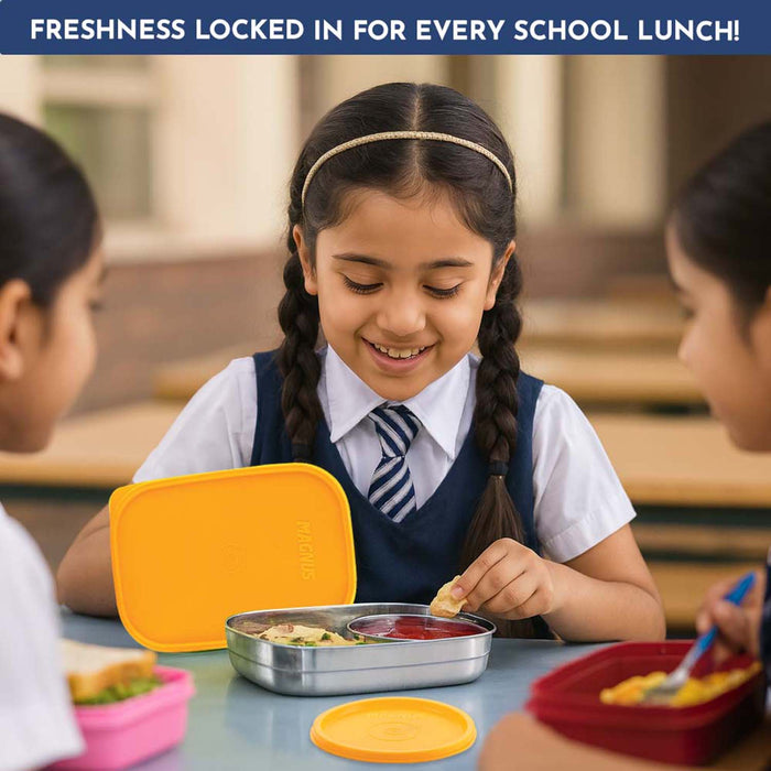 Magnus Rush Stainless Steel Lunch Box - Airtight & Leak Proof Tiffin, 2 Containers (800ml & 200ml), Ideal Lunch Box for Kids, Lunch Boxes for Office Men, Women & Picnic, Orange
