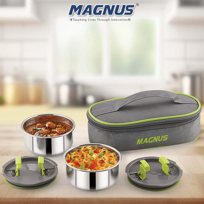 Magnus Olive-2 Stainless Steel Lunch Box for Kids, Lunch Boxes for Office Men - Leak-Proof Containers, Insulated Carry Case, Airtight Food Storage for School, Office, Picnic