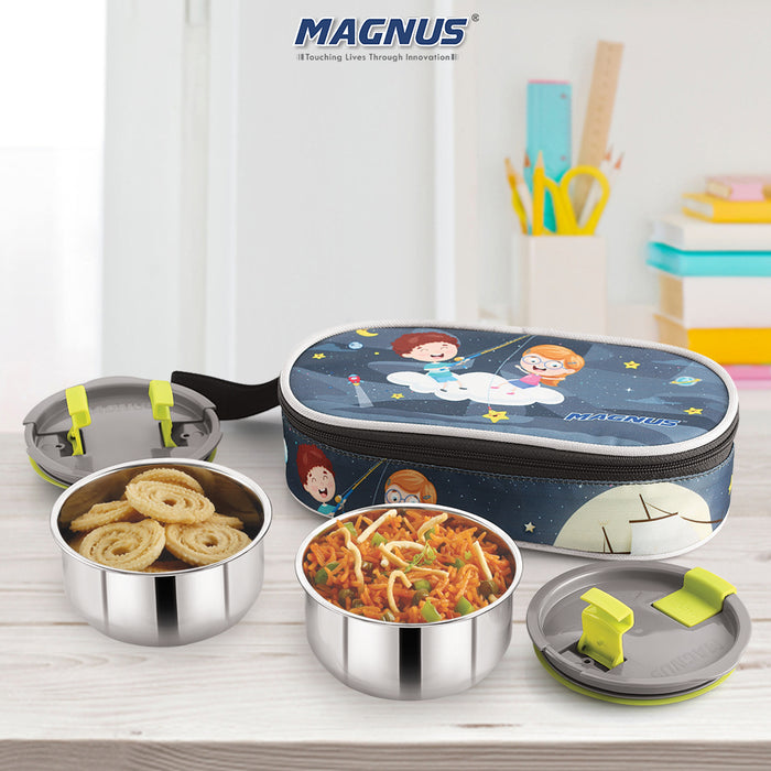 Magnus Olive Kids 2 Stainless Steel Lunch Box & Insulated Steam Lock Container | Airtight & Leakproof | Lunch Box for Kids | Lunch Boxes for Office Men | Ideal for Girls & Boys