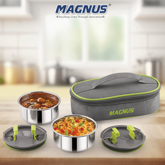 Magnus Olive-2 Stainless Steel Lunch Box for Kids, Lunch Boxes for Office Men - Leak-Proof Containers, Insulated Carry Case, Airtight Food Storage for School, Office, Picnic