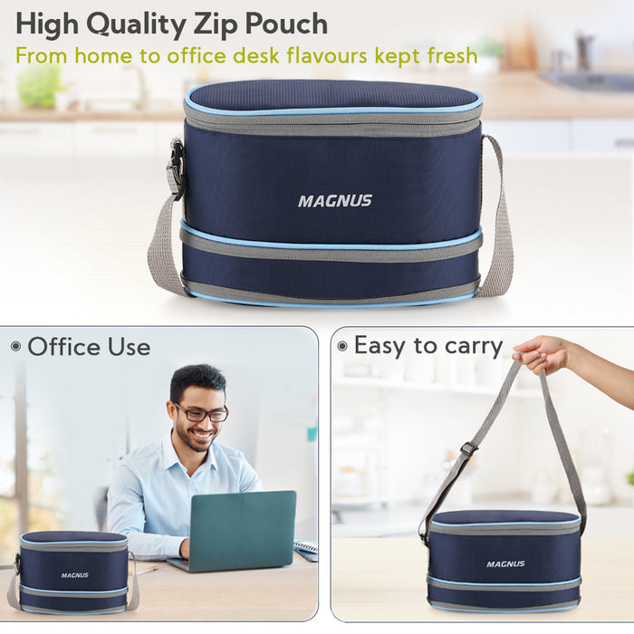 Magnus Microwave Olive-4 Stainless Steel Lunchbox, Microwave Safe, Leak-Proof Containers & Insulated Carry Case - Airtight Food Storage Lunch Box for Kids, Office Men, Women - Dual Long Containers for School, Picnic,1730ml