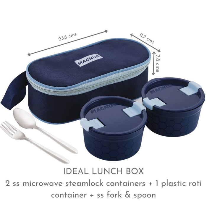 MAGNUS Microwave Olive 2 Lunch Box | 2 Microwave Safe Steam-lock Stainless Steel Containers For Roti And Sabzi Or Idli And Chutney, Etc| Airtight And Leakproof | Ideal Lunch Box For Office