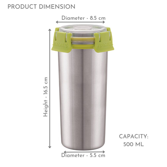 Magnus Stainless Steel Airtight & Leakproof Klip Lock Tumbler Glass With Lid