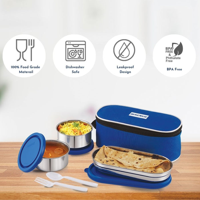 Magnus Super 3 Prime Airtight & Leakproof Tiffin Lunch Box with Bag (950ml)