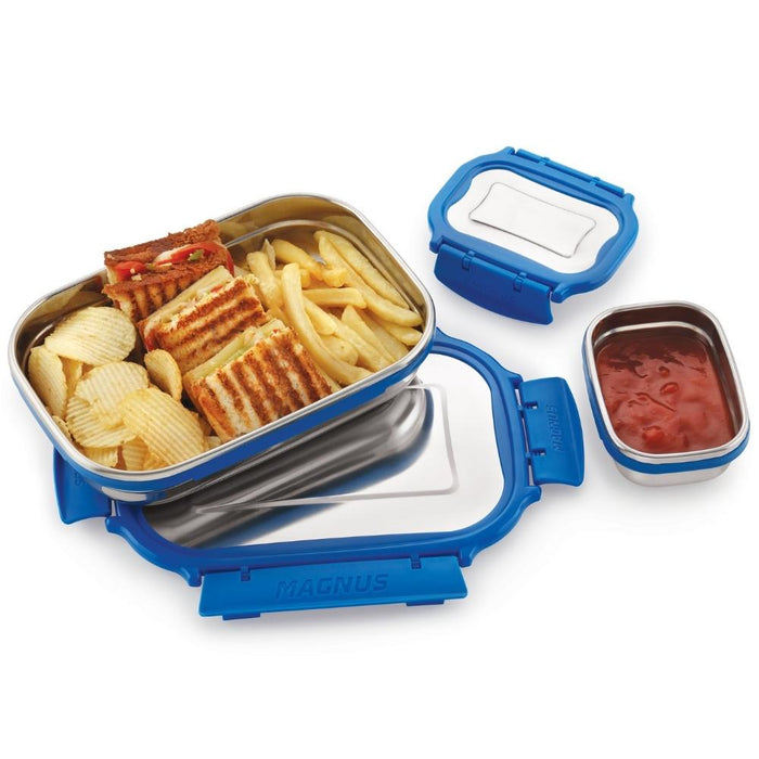 Magnus Stainless Steel Tiffin Lunch Box with Detachable Clips Bolt  (800ml+150 ml)