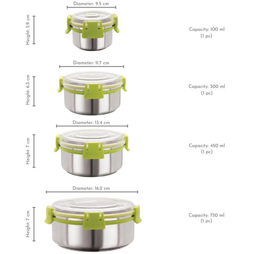 detachable clip lock airtight and leakproof stainless steel kitchen food storage containers 