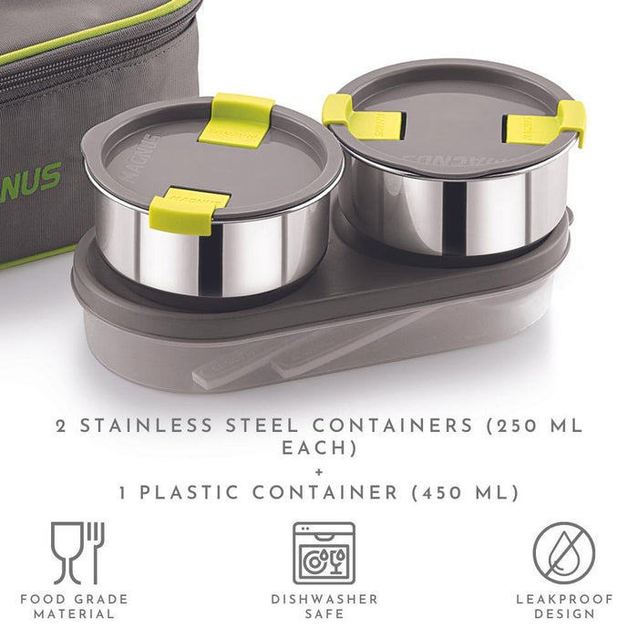magnus olive 3 stainless steel lunch box with bag 950 ml food safe containers