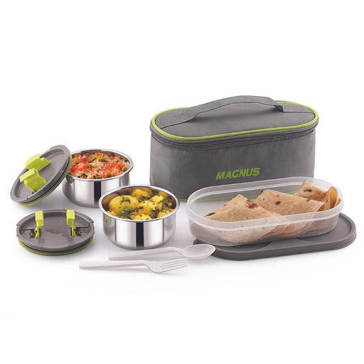 magnus olive 3 stainless steel lunch box with bag 950 ml