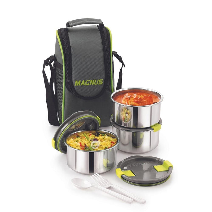 magnus opal 3 stainless steel lunch box with bag 750 ml with food