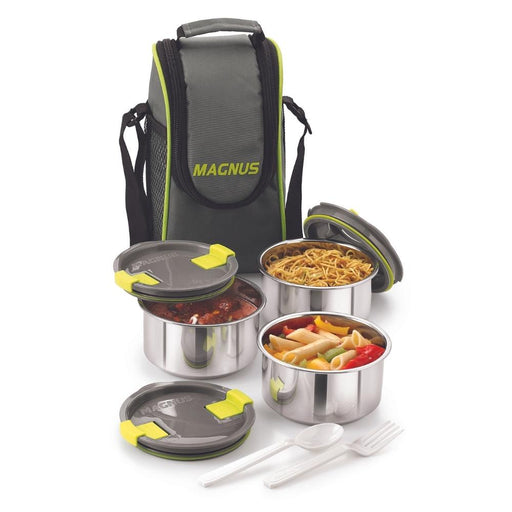 magnus opal 3 stainless steel lunch box with bag 750 ml