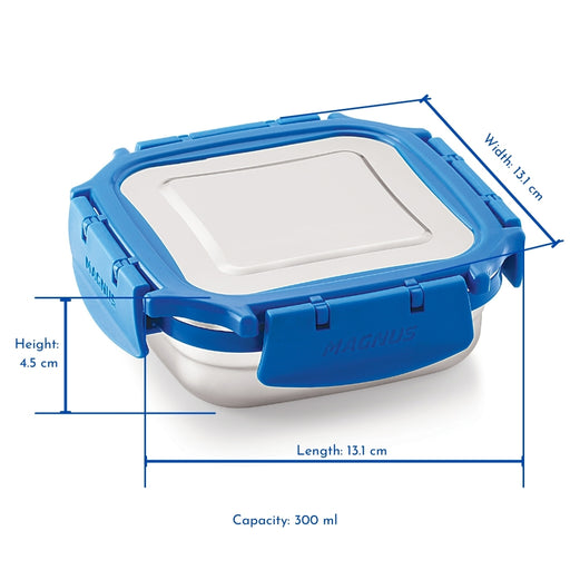 Magnus Stainless Steel Lunch Box with Detachable Clips Bolt (300 ml)