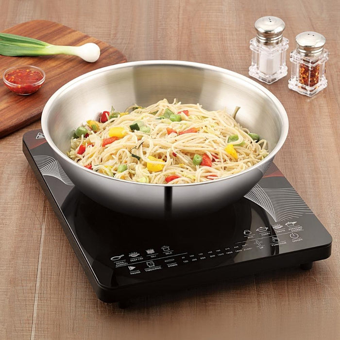 magnus triply stainless steel triply tasla 20 cm with induction and gas compatible with food top view