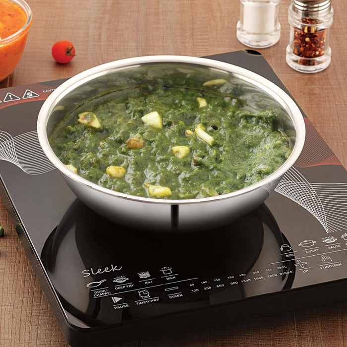 magnus stainless steel triply tasla 24 cm with induction cooktop cooking