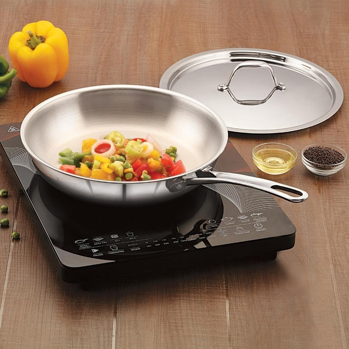 Magnus Triply Stainless Steel Induction Base Fry Pan with Stainless Steel Lid 