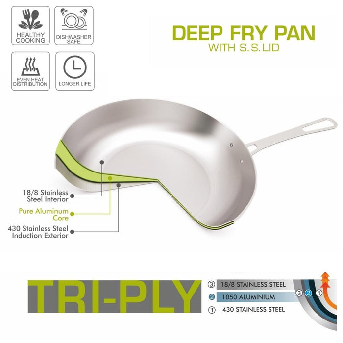 Magnus Triply Stainless Steel Induction Base Fry Pan with Stainless Steel Lid