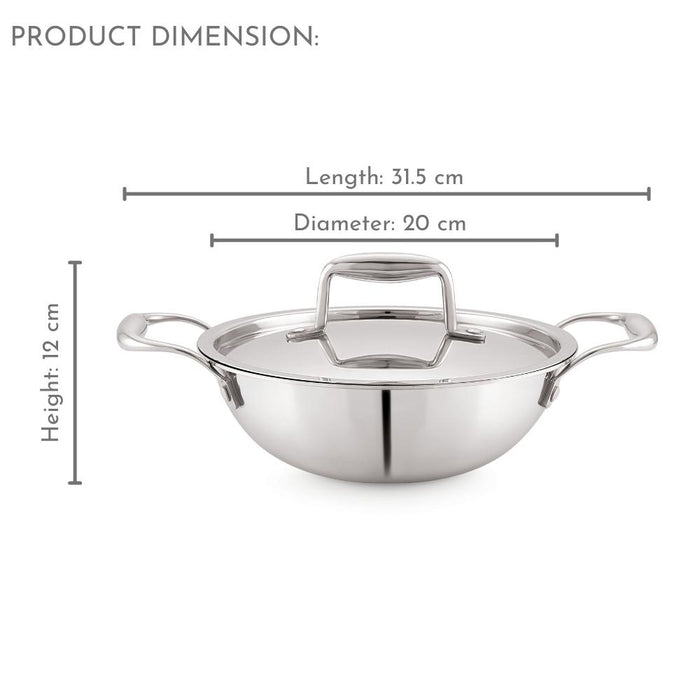 magnus triply stainless steel induction base kadhai with stainless steel lid