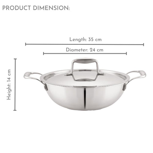 Magnus Triply Stainless Steel Induction Base Kadhai with Stainless Steel Lid