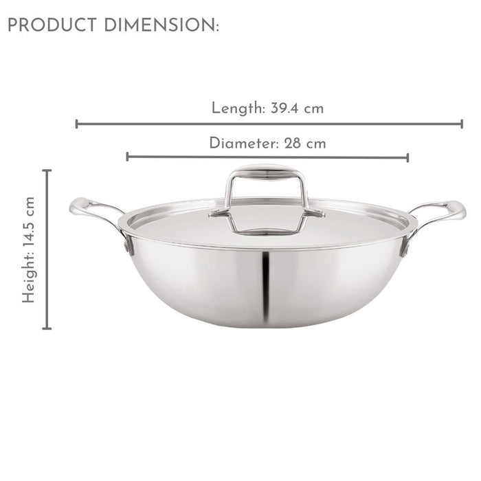magnus triply stainless steel induction base kadhai with stainless steel lid 4.2 ltr product dimension