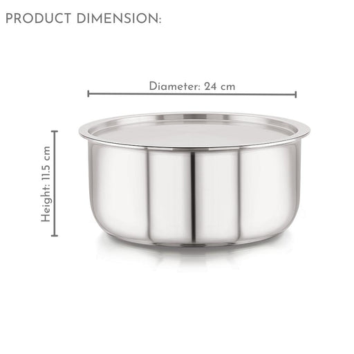magnus triply stainless steel tope with stainless steel lid 5.15 ltr product dimension
