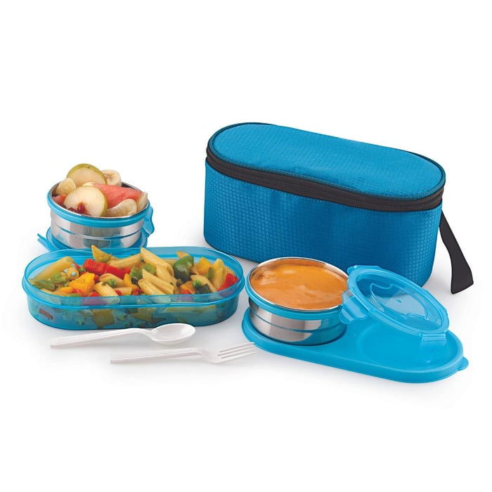 magnus viva 3 stainless steel lunch box with bag 1050 ml with food