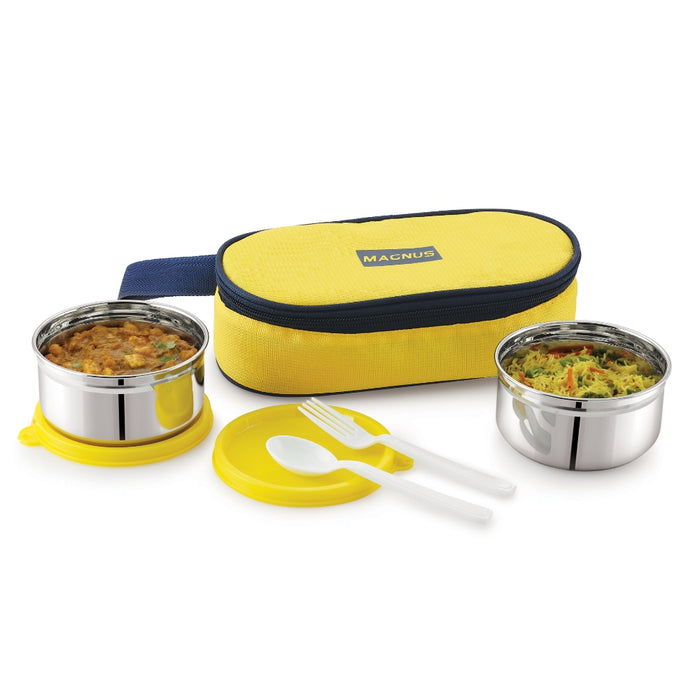 Magnus Feast 2 Leakproof Office Lunch Box with Bag Yellow